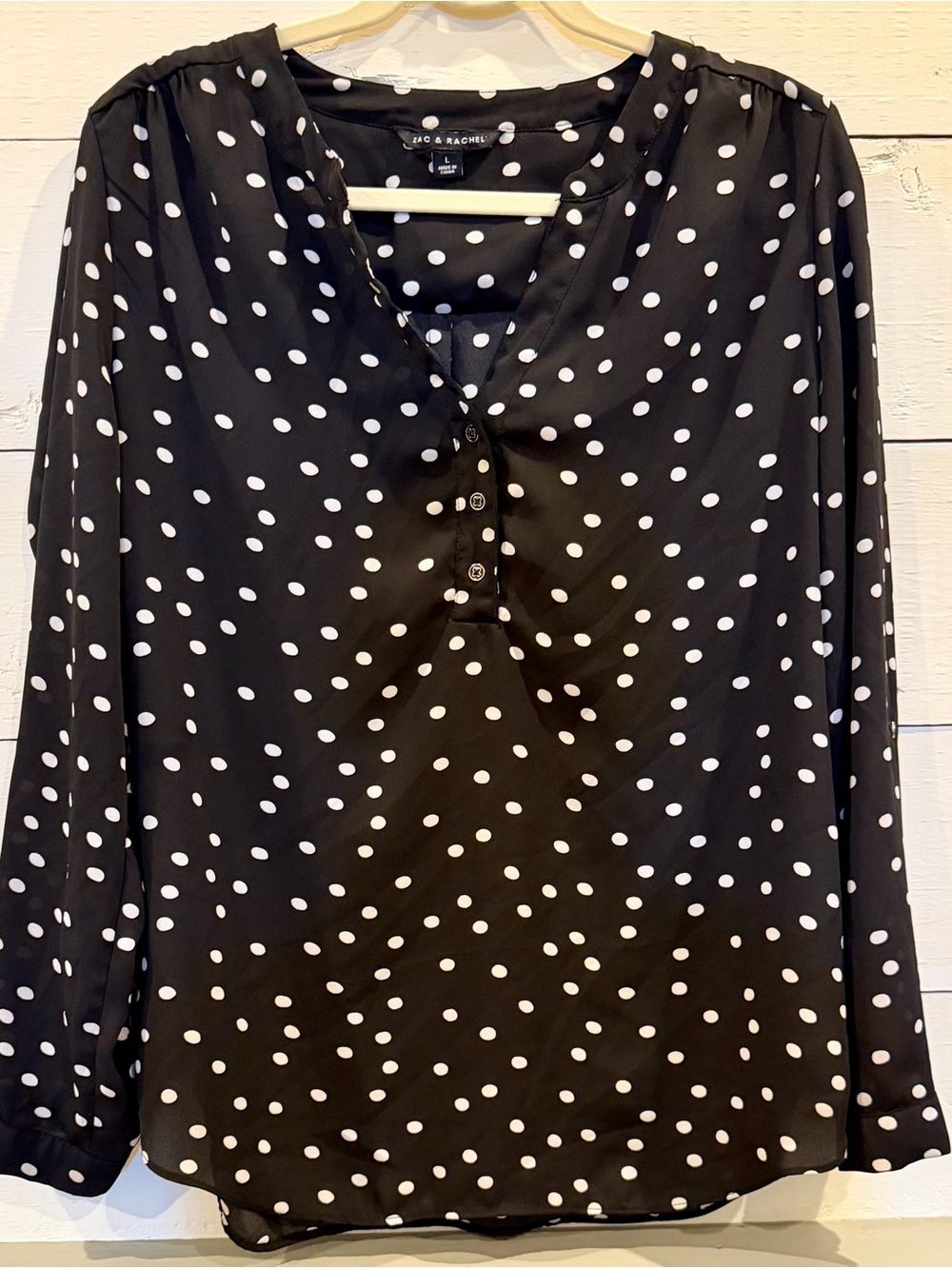 Zac & Rachel Black and White Polka Dot Long Sleeve Blouse